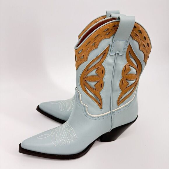 Toral Western Cowboy Blue Camel Leather Boho Festival Boots Party Coastal 36 US6 - Picture 6 of 12